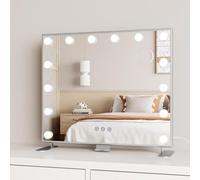 Moziel 60x53cm Specchio da Trucco Hollywood con Luci a 14 Led Montato a Parete o sul Tavolo, 3 Colori di Luce e Funzione di Luminosità Regolabile, D’argento
