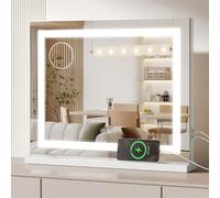 Moziel Specchio da Trucco 58X48CM con Bluetooth Hollywood con Luci, Montato a Parete o sul Tavolo, Tre Colori di Luce e Funzione di Luminosità Regolabile