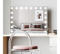 Moziel Specchio Trucco LED 80x60cm - Luci Hollywood 18 LED, Bluetooth, 3 Colori Regolabili - Montaggio Parete/Tavolo - Ideale per Makeup Professionale