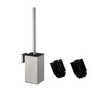 Mozmmhi Spazzola per WC in acciaio inox 304, con montaggio a parete e porta scopino - Include 2 testine (Square Silver)