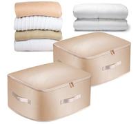 Mozvvco 2 Pezzi Organizer per Compressione Organizzatore Ultra Salvaspazio, 132L Organizzatore Autocompressivo, 52x42x60CM Sacchi di Stoccaggio Compressibili per Vestiti, Piumini, Biancheria(Beige,XL)