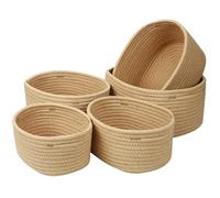 Mozvvco Cestini Portaoggetti, Set di 5 Piccoli Cestini in Cotone Intrecciato per Camera, Bagno e Mensole,Corda di Cotone per Bambini Bambina,Impilabile Organizer Fasciatoio