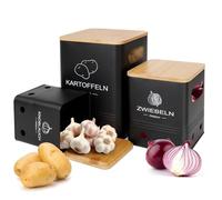 Mozvvco Porta Patate Cipolla Aglio, Set di 3 Porta Cipolla e Aglio da Esterno, Cucina - Contenitore Patate e Cipolle e Aglio con Coperchio in Bambù - Nero