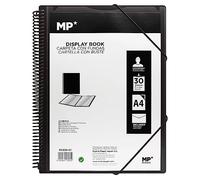 MP, Cartella con 30 tasche, gomme di chiusura, buste trasparenti, include una cartella a busta con pulsante, uso accademico, ufficio, colore nero