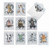 MP4187 New Jumbo square-top Thank You note card: Critter Snow Angels B, con simpatico e tenero Critters creare neve angeli, con busta 10 Everyday Note Cards (M4187TYG-B1x10)