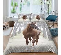 MPASHJHCV Stampa 3D Brown Horse Walking Rivestimento copriletto Microfibra Biancheria per letto Con federa Leggero Fodera per copriletto Confortevole per single lavoratori giovani King（220x240cm）
