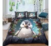 MPASHJHCV Stampa 3D Christmas penguin Copertura per letto Microfibra Biancheria per letto Con federa Confortevole Fodera copriletto Leggero per lavoratori coinquilini studenti Single（135x200cm）
