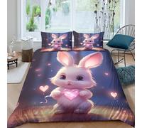 MPASHJHCV Stampa 3D cute bunny Copertura per letto Microfibra Biancheria per letto Con federa Morbido Fodera copriletto Confortevole per coinquilini studenti famiglie Super king（260x220cm）