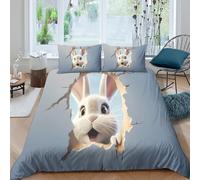 MPASHJHCV Stampa 3D cute bunny peeking Fodera per copriletto Microfibra Biancheria per letto Con federa Morbido Copertura per letto Leggero per giovani adolescenti coppie Single（140x200cm）