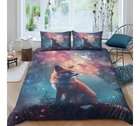 MPASHJHCV Stampa 3D Fox in cosmos Copertura per letto Microfibra Biancheria per letto Con federa Raffinato Fodera copriletto Squisito per coppie vicine genitori Double（200x200cm）