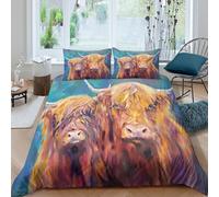 MPASHJHCV Stampa 3D Highland cattle Copertura per letto Microfibra Biancheria per letto Con federa Confortevole Fodera copriletto Leggero per lavoratori coinquilini studenti Super king（260x220cm）