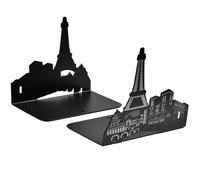 MPEIPILA Fermalibri per Mensole 2 Pezzi, Reggilibri Metallo Verniciato Nero Opaco, da Mensola per Libreria, Solido per Fumetti, CD e DVD, Design Parigi