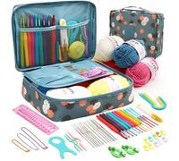 MPEIPILA Set di Uncinetto 59 PCS, Kit Uncinetto Professionale Completo, Kit Amigurumi Principianti, Crochet Kit Includi Uncinetti Ergonomici in Metallo 0,6 mm a 6 mm, Filato e Aghi e Accessor