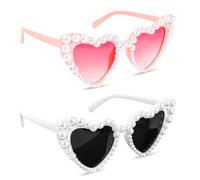 MplehDa Occhiali da Sole, Occhiali da Sole Cuore Donna con Montatura Perle Retro Occhiali Cuore Colorati per Donne Uomo Occhiali a Forma di Love Heart Retrò Vintage Coloful Funny Partito All'aperto