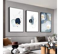MPLONG 3 tele da parete astratte incorniciate, opere d'arte in blu, bianco e grigio, semplice ed elegante per soggiorno, camera da letto, ufficio, decorazione