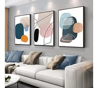MPLONG Estetica Wall Art Grandi dimensioni 24 "x 32" x 3 pannelli di dipinti decorativi incorniciati astratto semplice arancione bianco blu e altri blocchi di colore arte della parete stampe su tela