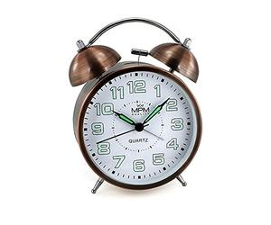 MPM Cooper Colour Alarm Clock, sveglia retrò analogica con numeri Lumini, doppia campana con sveglia senza ticchettio, vintage, funzionamento a batteria, al quarzo, sveglia da tavolo con luce notturna