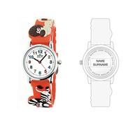 MPM Kids Dinosaurus - A - Orologio da polso per bambini, cassa in metallo, cinturino in silicone con motivo dinosauri di colore verde, quadrante bianco con numeri arabi colorati, Colore: arancione.