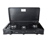 MPM - Kn-03/1kb Fornello A Gas Portabile Da Campeggio, 3 Fuochi, Coperchio Rimovibile Nero