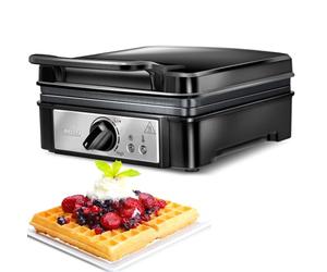 MPM MGO-24 Macchina Professionale per 2 Cialde Belghe Spesso, Waffle Maker, Piastre Antiaderenti, Regolatore di Temperatura, Nero, 1400W