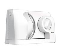 MPM MKR-05 Affettatrice Elettrica Pieghevole, Affettapane, Spessore di Taglio Regolabile fino a 15 mm, Protezione per le Dita, Disco di Taglio in Acciaio Inox 17 cm, 150W, Bianco