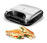 MPM MOP-19M Sandwich Panini Maker Elettrico per 2 Sandwichs, 4 a Forma di Triangolo, Piastre Antiaderenti, Temperatura automatica, Compatto, Finitura in Acciaio Inox, 750W