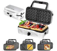 MOP-33M Sandwichtoaster / Wafflemaker / Grill 3 in 1 Potenza 1200 W con Piastre Intercambiabili - Nero
