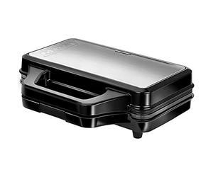 MPM MOP-45M Sandwich Maker elettrico per 2 panini, 4 a forma di triangolo, piastre antiaderenti, temperatura automatica, compatto, versione in acciaio inox, 900 W