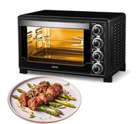 MPM MPE-05/T Forno a Convezione 32 Litri, Girarrosto per Polli Acciaio Inossidabile, Porta a Doppio Vetro, 5 Modalità di Calore, Timer, Regolazione della Temperatura, Nero, 1600W