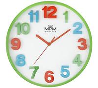 MPM Orologio da parete colorato per bambini in plastica, verde/bianco, grandi cifre 3D colorate, per giochi indisturbati, movimento al quarzo, adatto soprattutto per la cameretta dei bambini, l'asilo,