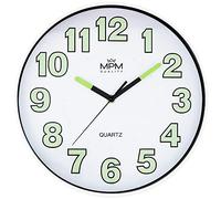 MPM Quality Lumini - Orologio da parete con luminescenza, movimento al quarzo, bianco/nero, decorazione da parete, diametro 300 x 40 mm, rotondo, design moderno, per soggiorno, cucina, ufficio
