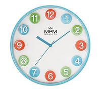 MPM Quality Orologio da parete colorato per bambini in plastica, blu/colorato, grandi cifre 3D colorate, movimento al quarzo Sweep