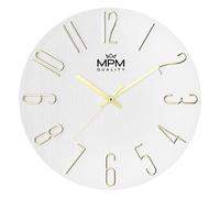 MPM Quality Orologio da parete di design, bianco/oro, datario, cifre 3D, movimento preciso al quarzo, ∅ 305 mm, decorazione moderna da parete per soggiorno, camera da letto o ufficio
