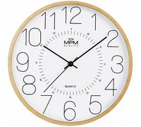 MPM Quality Orologio da parete, in legno chiaro, con cornice in plastica, effetto legno, movimento al quarzo, scarico fluido, ∅ 300 x 42 mm, decorazione da parete, stile moderno, per soggiorno, camera
