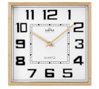 MPM Quality Orologio da parete in legno, quadrato, numeri arabi, marrone chiaro/nero/bianco, movimento al quarzo Sweep, ∅ 292 x 45 mm, moderno, orologio da parete, decorazione da parete, decorazione
