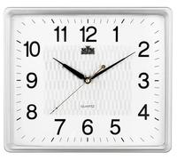 MPM Quality Orologio da parete quadrato in plastica, con numeri arabi, bianco, movimento al quarzo Sweep, 318 x 358 x 38 mm, moderno, analogico, da parete, decorazione da parete, decorazione per