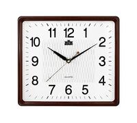 MPM Quality Quadratische Kunststoff-Wanduhr Weiß/Braun, Wanddekoration, Quarz-Uhrwerk, Reibungsloser Ablauf, E01.2929.5000, 318 x 358 x 38 mm