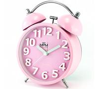 MPM Quality Sveglia in metallo con colori pastello alla moda, rosa, quadrante 3D, movimento al quarzo Sweep, funzione luce, analogica, suoneria classica, sveglia anche i più grandi dormienti