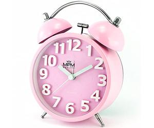 MPM Quality Sveglia in metallo con colori pastello alla moda, rosa, quadrante 3D, movimento al quarzo Sweep, funzione luce, analogica, suoneria classica, sveglia anche i più grandi dormienti