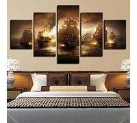 MPPSU Mare-Battaglia-Navi-Fiamma 5 Pezzi HD Modulari Canvas Quadri Decorazioni Per La Casa Stampe Su Tela Poster Quadri Moderni Soggiorno Quadro Moderno Camera Da Letto