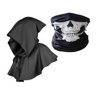 MPQDFG Costume da triste mietitore, set da 2 pezzi con cappello, mantello e maschera per il viso, antivento e antipolvere, costume medievale per Halloween, per giochi di ruolo maschili e femminili