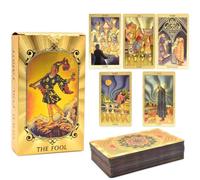 MPQDFG Set di 78 tarocchi in lamina d'oro, tarocchi con guida, mazzo di tarocchi classici, PVC, impermeabile e anti-rughe, mazzo di tarocchi, per principianti (Stelle e Luna, Oro)