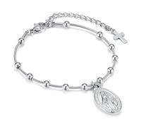 MPRAINBOW Bracciale da donna Maria con ciondolo a forma di rosario - bracciale con croce gioielli di fede, bracciali cristiani, gioielli cattolici, regalo religioso, vergine maria, medaglia da donna