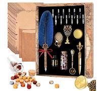 MPRINCE Penna per calligrafia con piume, contiene penne calligrafia, 12 punte di ricambio, portapenne, 2 buste, 8 fogli di carta per busta, sigillo per albero della vita