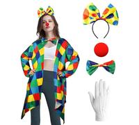 Mprocen Costume da clown da donna, costume da clown da circo, per donne con naso rosso e papillon, per Halloween, carnevale, cosplay, tema, feste