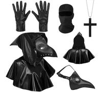 Mprocen Maschera da dottore della peste, maschera per Halloween, becco lungo da uccello, steampunk, cosplay, becco di uccello, con collana, guanti neri con cappuccio, per Halloween, carnevale, feste