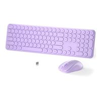 MPTOG - Set tastiera e mouse wireless, 110 pezzi, design sottile con tasti rotondi, digitazione silenziosa, mouse ergonomico DPI regolabile, combo wireless per PC, Mac, laptop, tablet (viola chiaro)