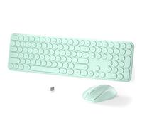 MPTOG - Set tastiera e mouse wireless, 110 pezzi, design sottile con tasti rotondi, digitazione silenziosa, mouse ergonomico DPI regolabile, combo wireless per PC, Mac, laptop, tablet (verde menta)