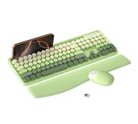 MPTOG Tastiera e mouse wireless colorati con supporto per telefono, poggiapolsi, tasti per macchina da scrivere, wireless da 2,4 GHz, mouse ottico di dimensioni standard per PC e laptop (verde