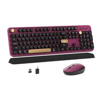 MPTOG Tastiera e mouse wireless colorati con tasti rotondi per macchina da scrivere, design retrò, interruttore di alimentazione, design ergonomico, wireless a 2,4 GHz, per Windows, Mac, PC
